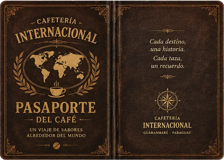 Portada y contraportada completas del Pasaporte de Cafés del mundo